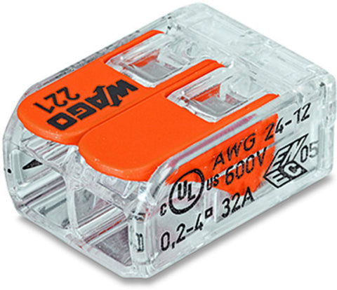 WAGO 221-412 transparent housing view showing wire insertion.