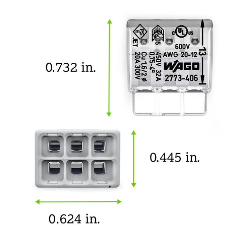 WAGO 2773-406 installed in a junction box showing push-in connections.