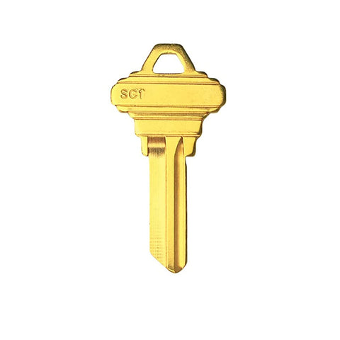 Uncut brass SC1 key blank designed for durability and ease of use