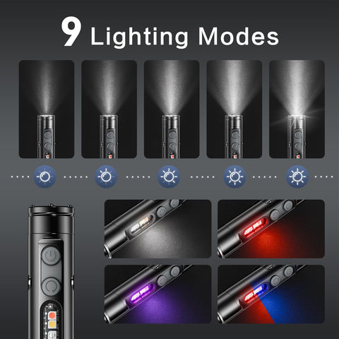 WAIORD K2 Mini Flashlight side lights in multiple colors for visibility