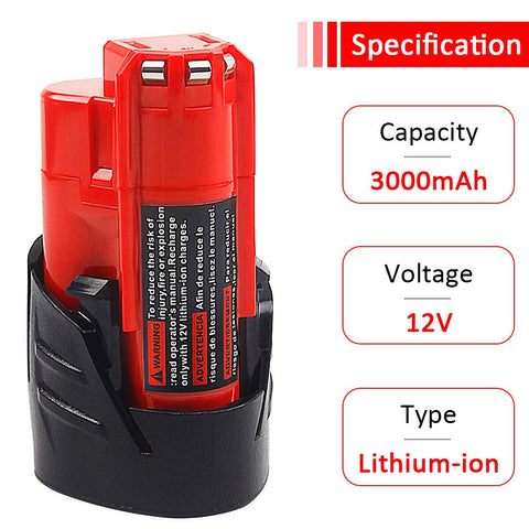 Waitley 12V 3Ah battery compatible with Milwaukee tools for seamless use.