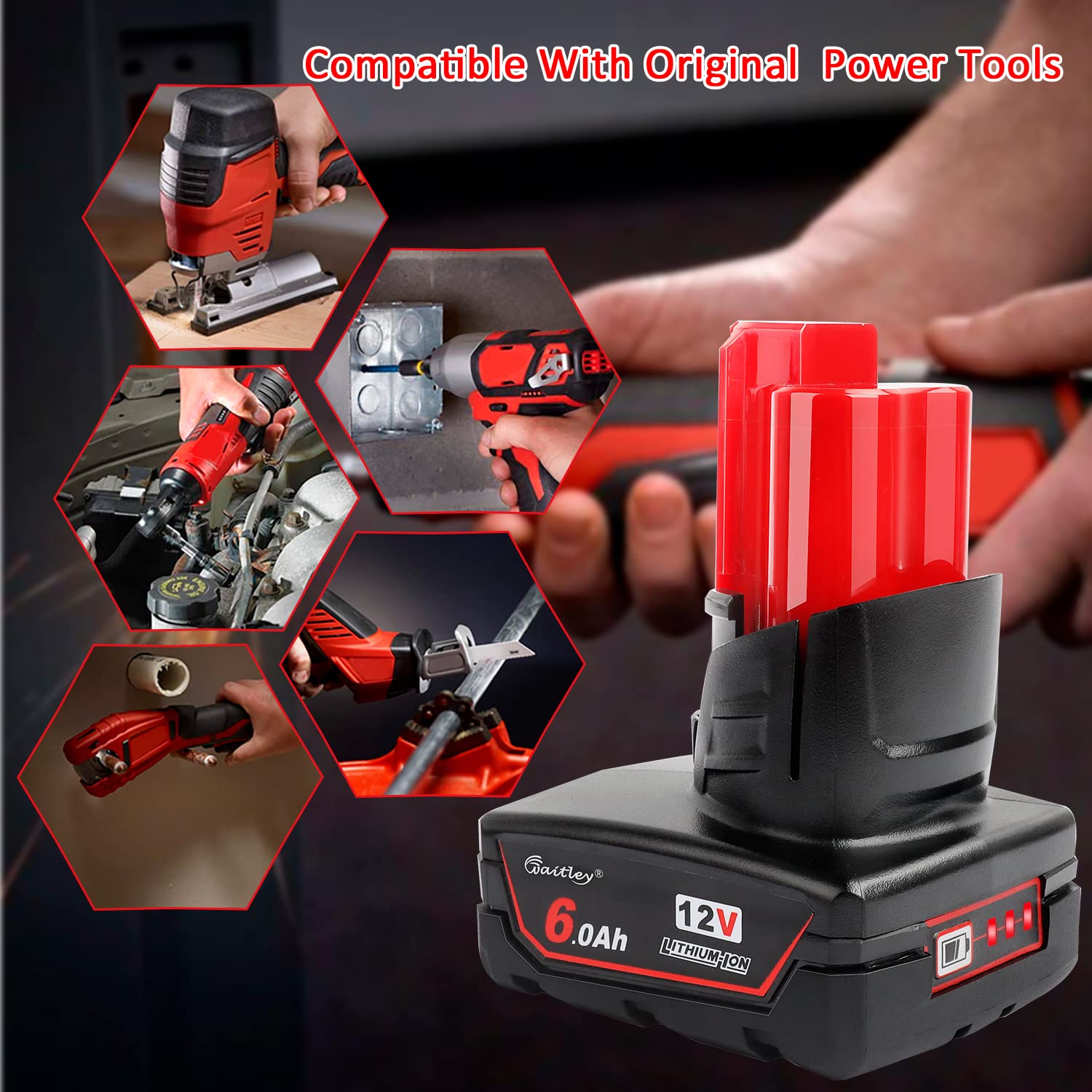 Waitley 12V 6Ah battery durable design, ideal for frequent professional use.