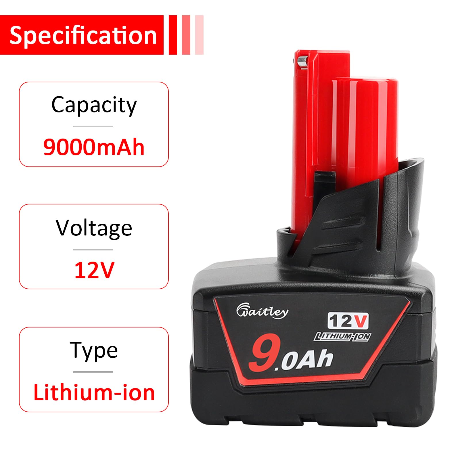 Waitley 12V 9Ah battery durable casing for rugged use