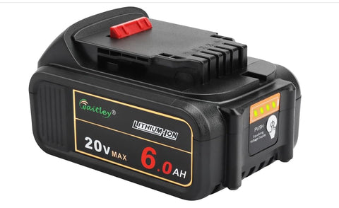 Waitley 20V 6.0Ah battery front view showing compact form and grip for extended power.