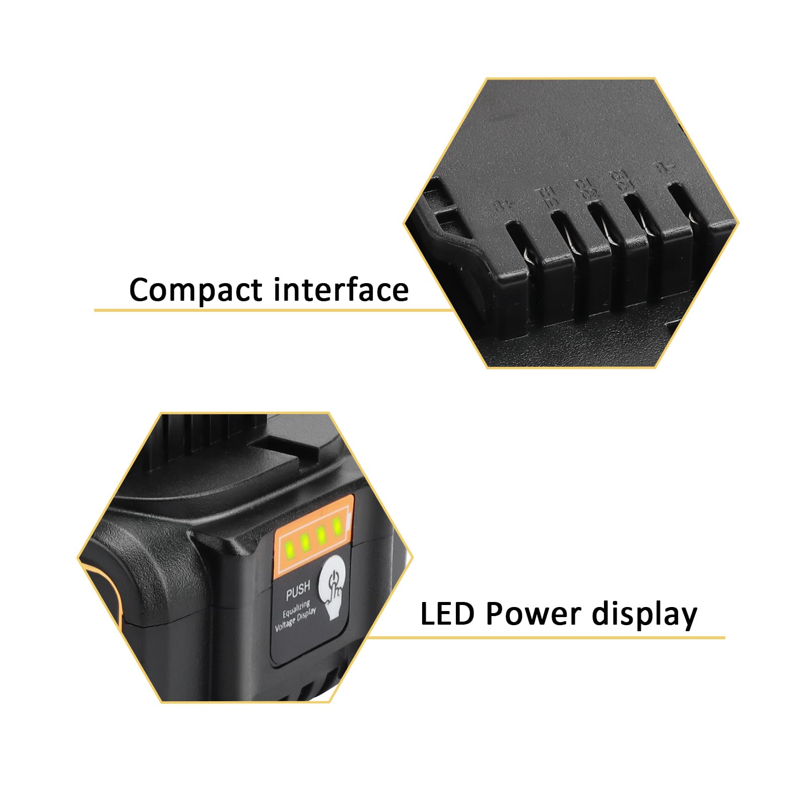 Waitley 20V 6.0Ah battery with LED indicator for quick charge status checks.