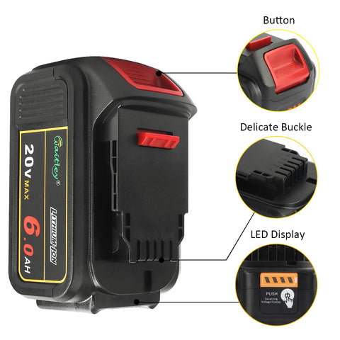 Waitley 4-pack 20V 6Ah battery compatible with Dewalt 20V DCB series tools