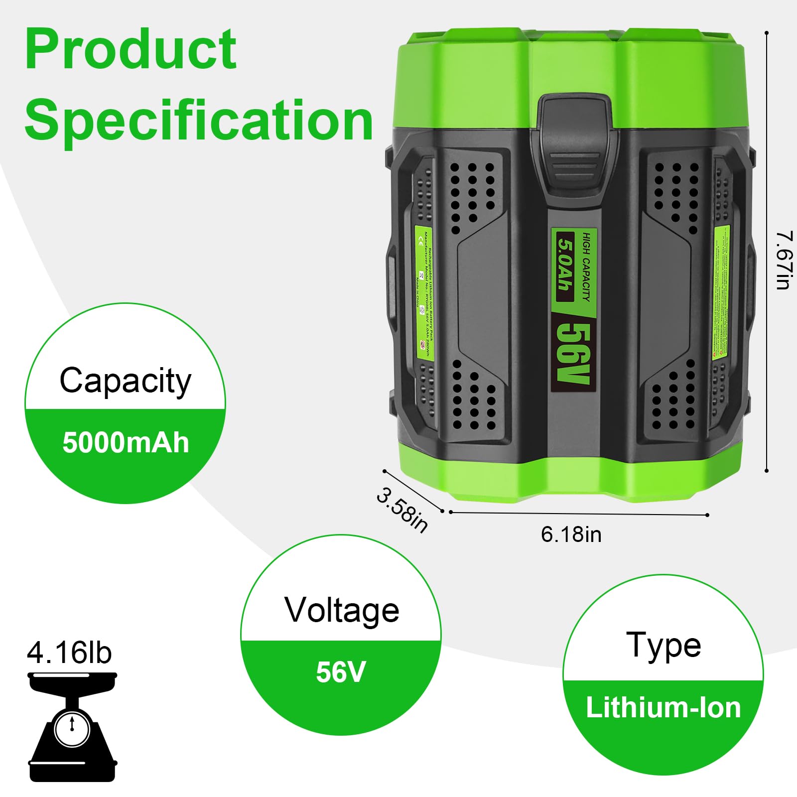 Waitley 56V battery LED indicators show charging status at a glance.