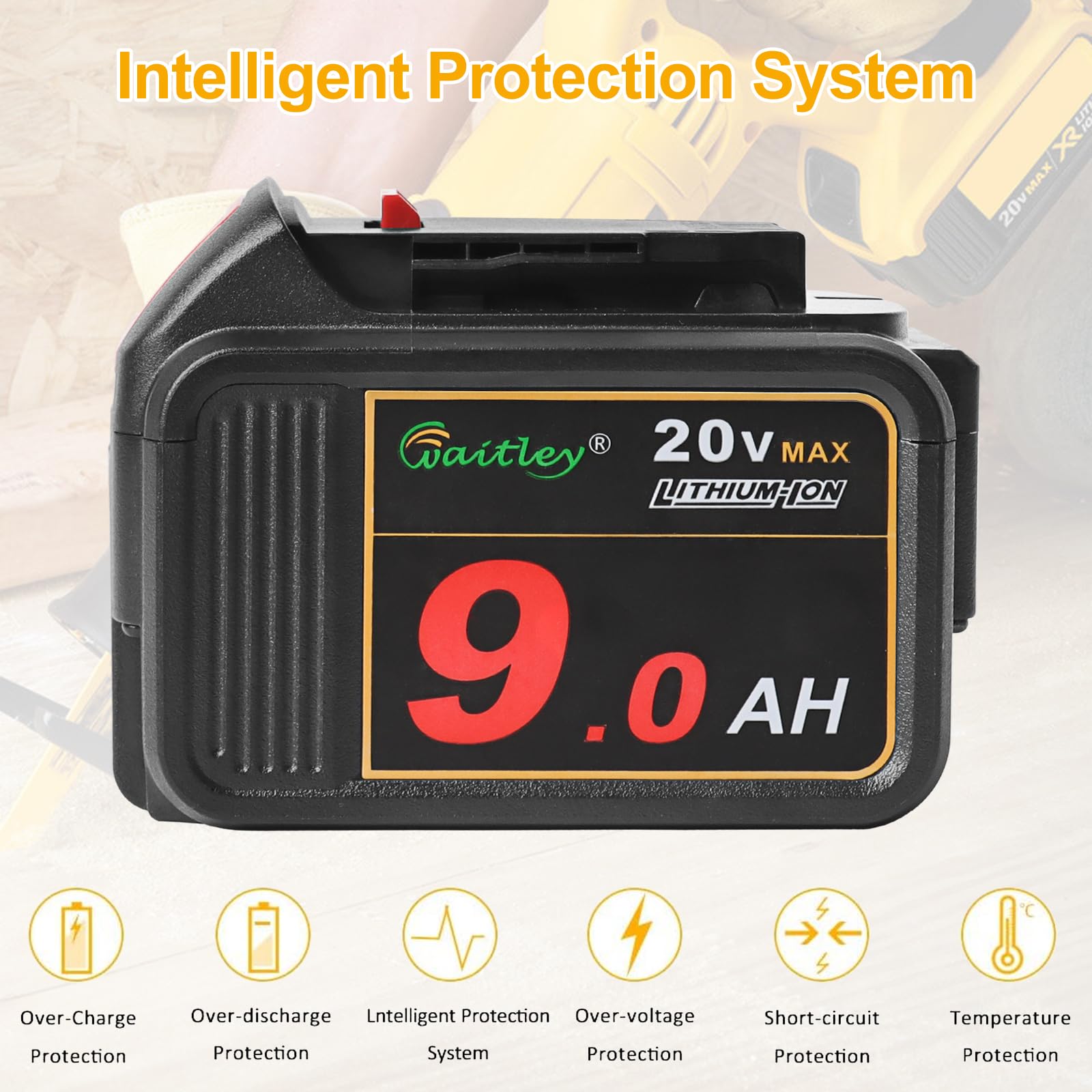 Waitley battery with LED percentage indicator helps plan charging.