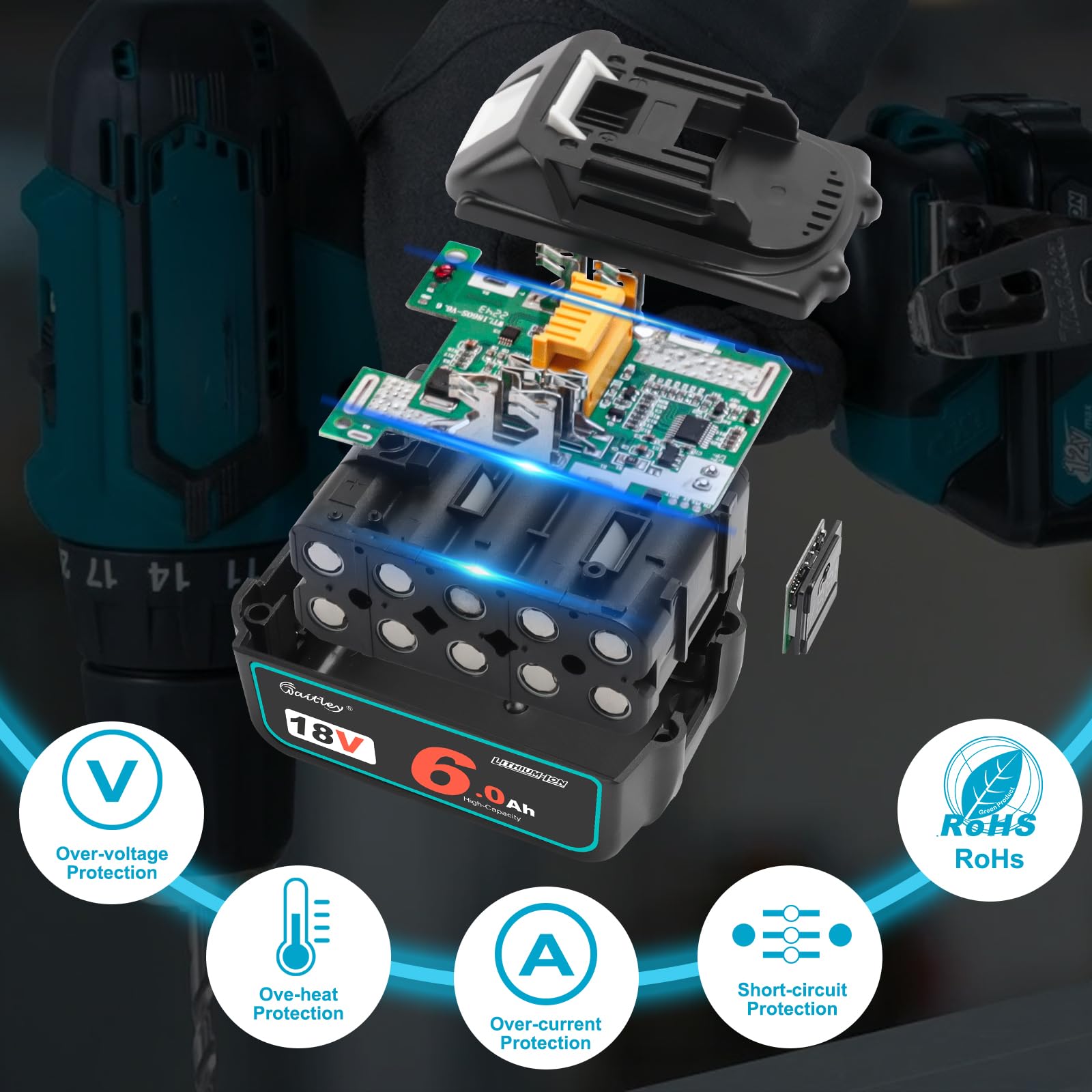 Waitley protection board guards against overcharging and short circuits.