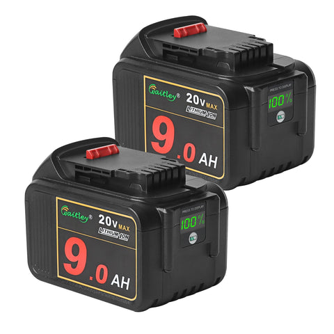Waitley two-pack 20V battery with LED indicator showing charge level for easy monitoring.