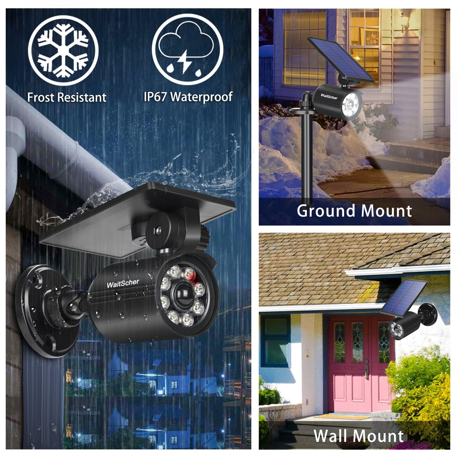 WaitScher 1200-lumen solar light brightens yards and driveways.