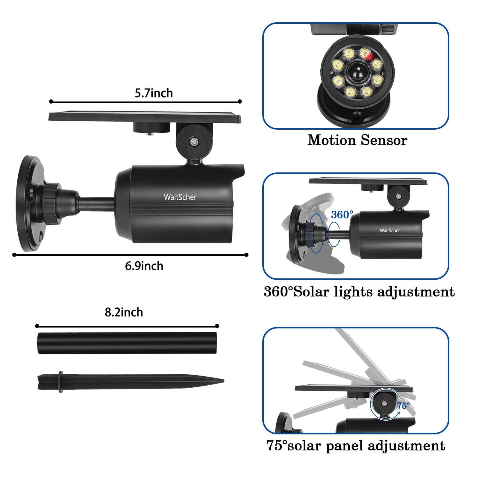 WaitScher adjustable 75° panel and 360° head offer flexible placement.