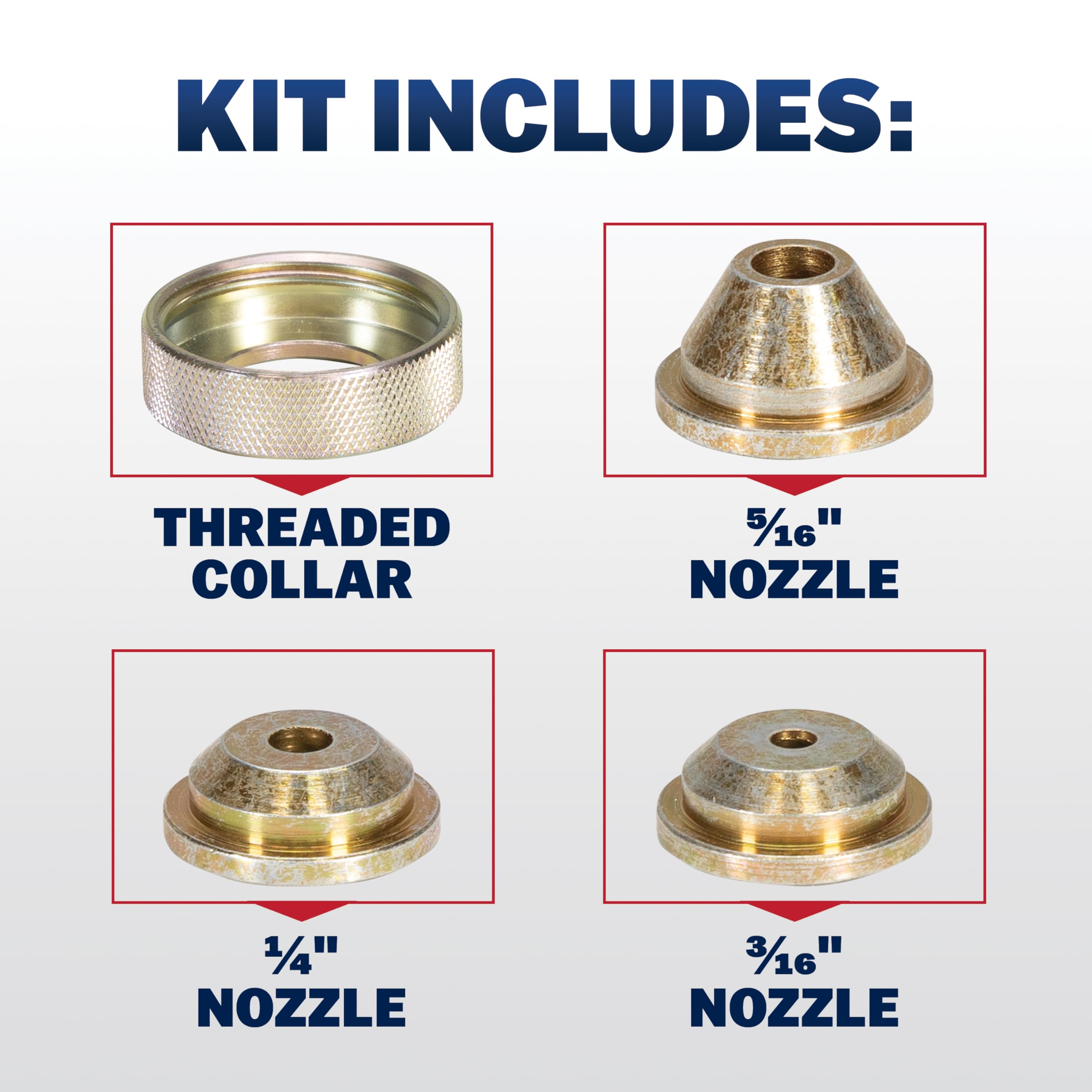 Wal-Board three-tip brass set with collar enables quick nozzle changes