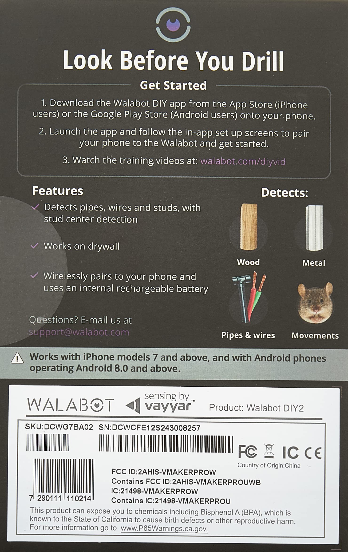 WALABOT DIY 2 built-in battery keeps your phone charged while scanning.