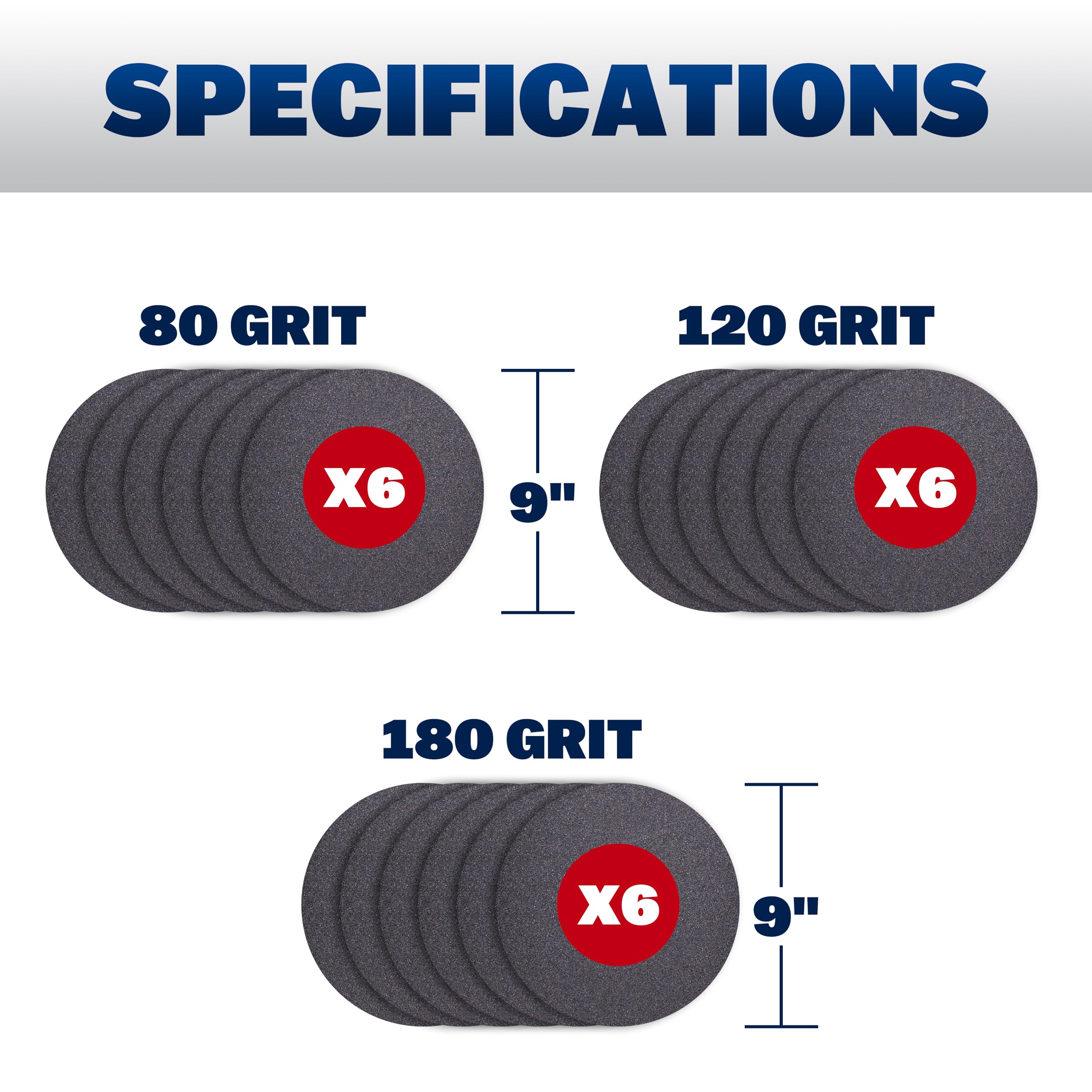 Walboard 18-disc set (80/120/180 grit) for versatile drywall finishing.