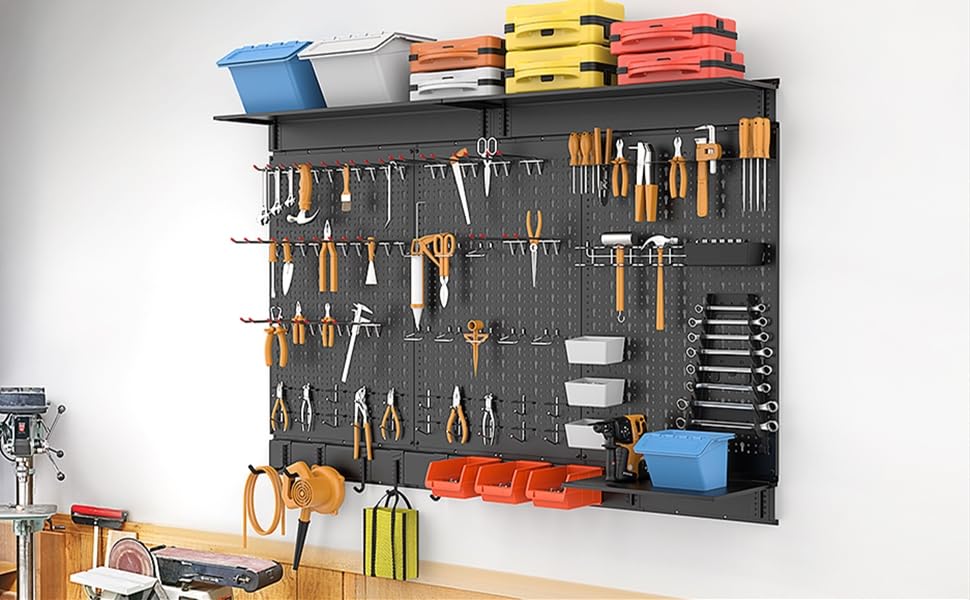 Waldmann 110 pcs accessories spread across pegs for versatile storage.