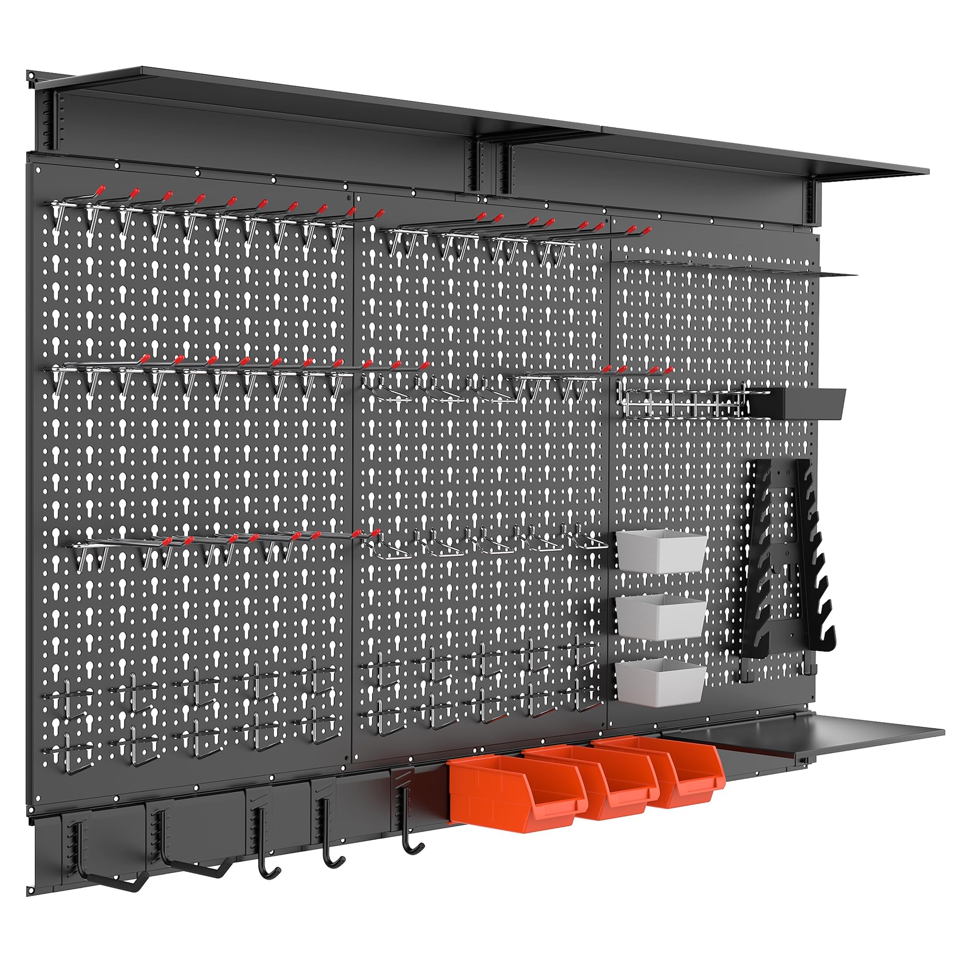 Waldmann pegboard panel assembly demonstrates sturdy mounting for organized garage workspace.