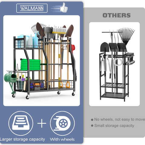 Waldmann three-tier design maximizes storage for mops and brooms