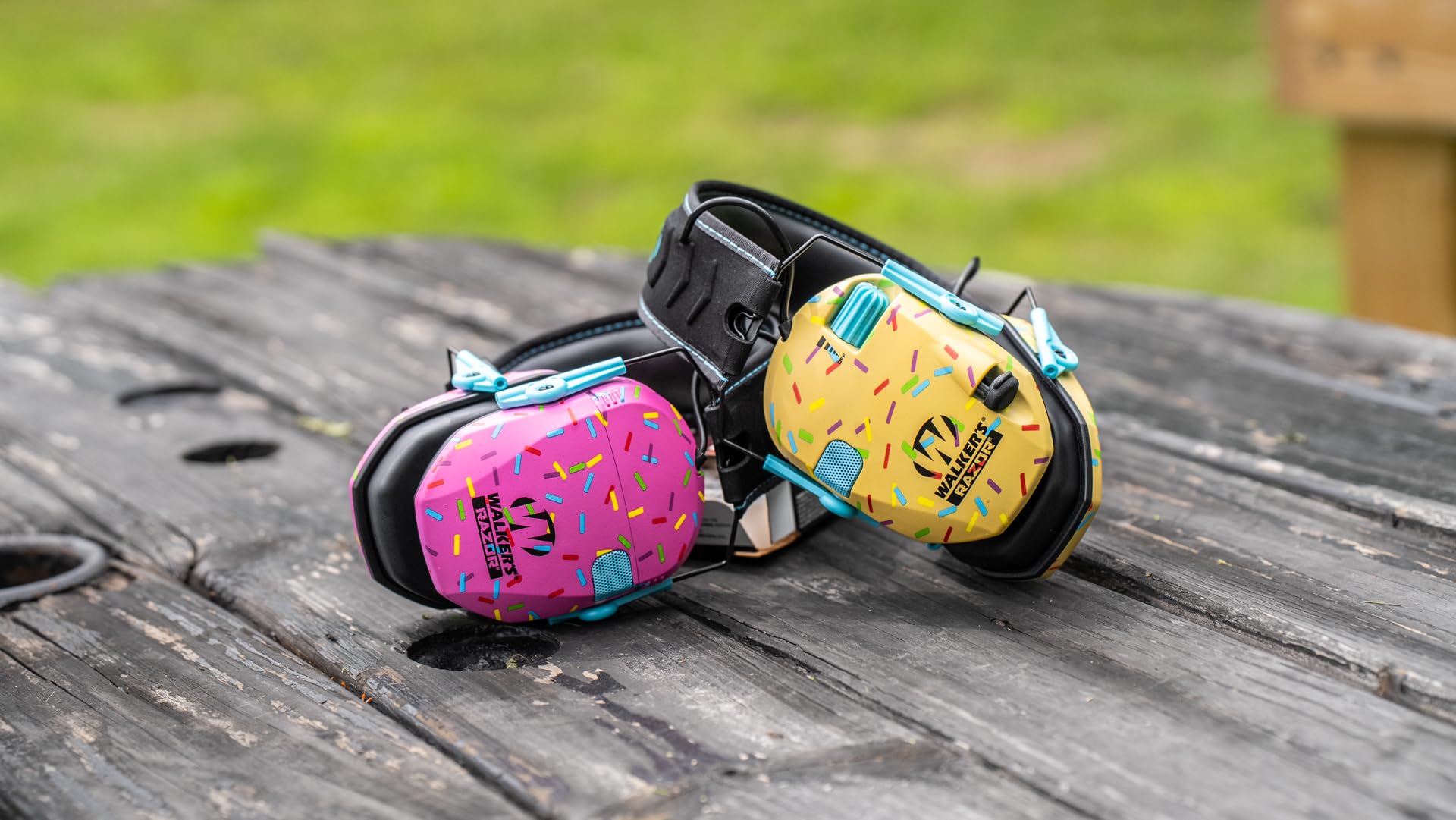 Walker's Razor Earmuffs controls close-up highlighting external volume knob design.