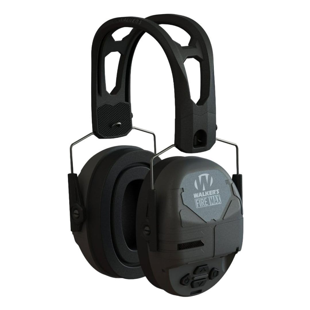 Walker’s FireMax BT Muffs close-up highlights cooling gel ear pads for comfort.