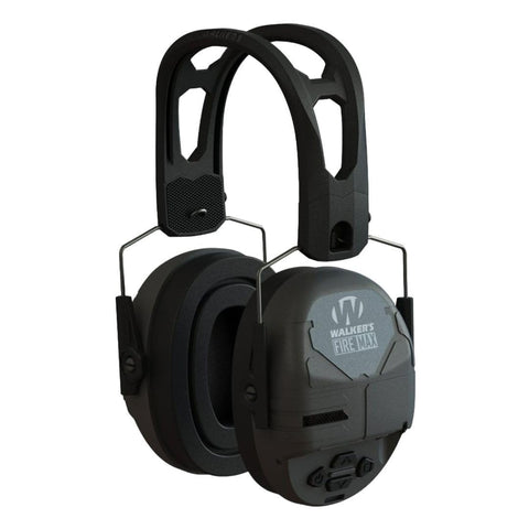 Walker’s FireMax BT Muffs close-up highlights cooling gel ear pads for comfort.