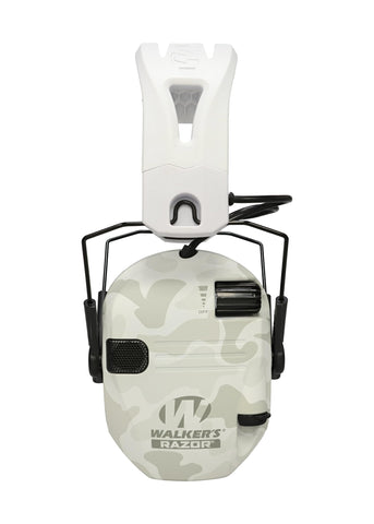 Walker's Razor 3.5 mm input supports external audio devices in ghost camo.