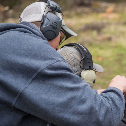 Walker's XCEL Digital Muff NRR 28db label emphasizes strong hearing protection.