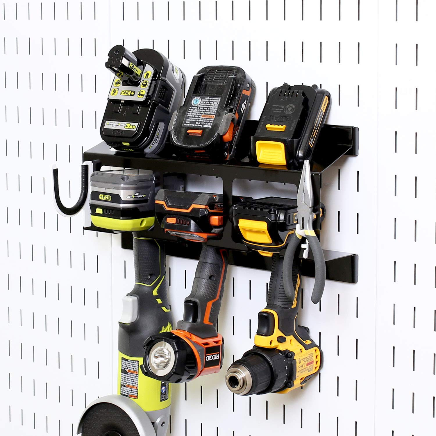 Wall Control slotted hooks compatibility enables expandable tool storage.