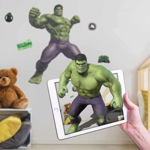 Wall Palz Marvel Hulk 29-inch AR wall decal in action for a kid's room.