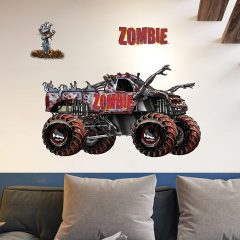 Wall Palz Monster Jam Zombie Truck wall decal, 21-inch wide, energizes rooms with bold flair.