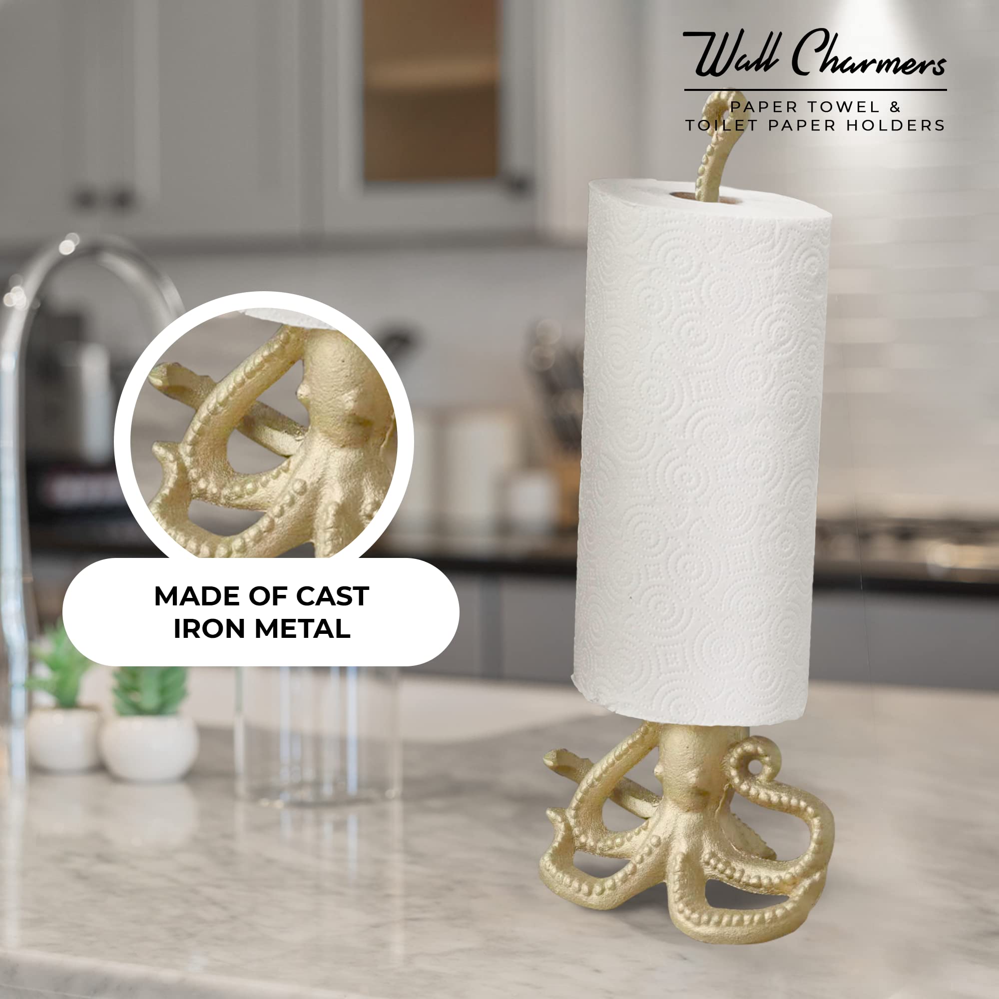 WallCharmers Gold Octopus countertop holder adds elegant kitchen decor