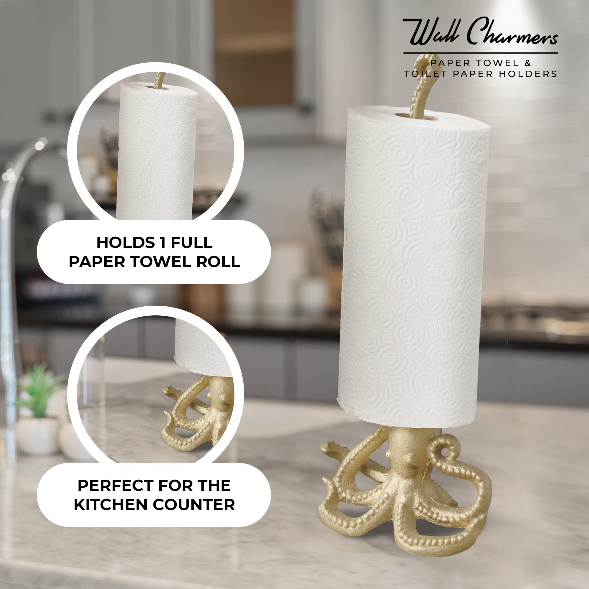 WallCharmers Gold Octopus free-standing design fits any space