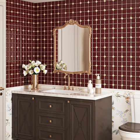 Wallderful Vintage Red 3D square detail demonstrates textured depth for a bold kitchen statement.