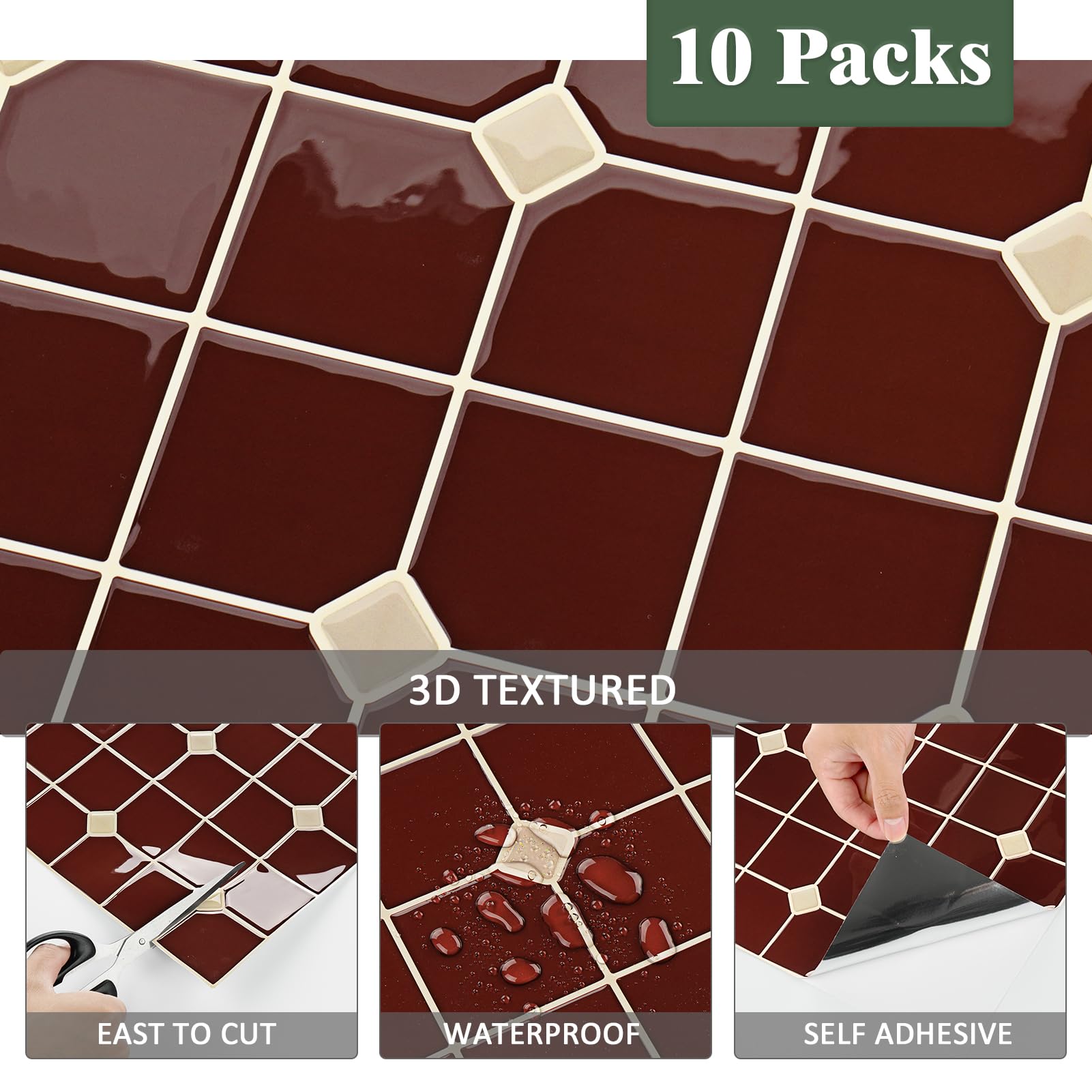 Wallderful Vintage Red Backsplash on bathroom wall emphasizes waterproof, wipe-clean maintenance.