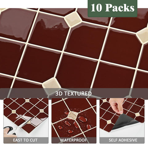 Wallderful Vintage Red Backsplash on bathroom wall emphasizes waterproof, wipe-clean maintenance.