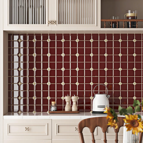 Wallderful red tiles resist humidity and spills for busy kitchens.