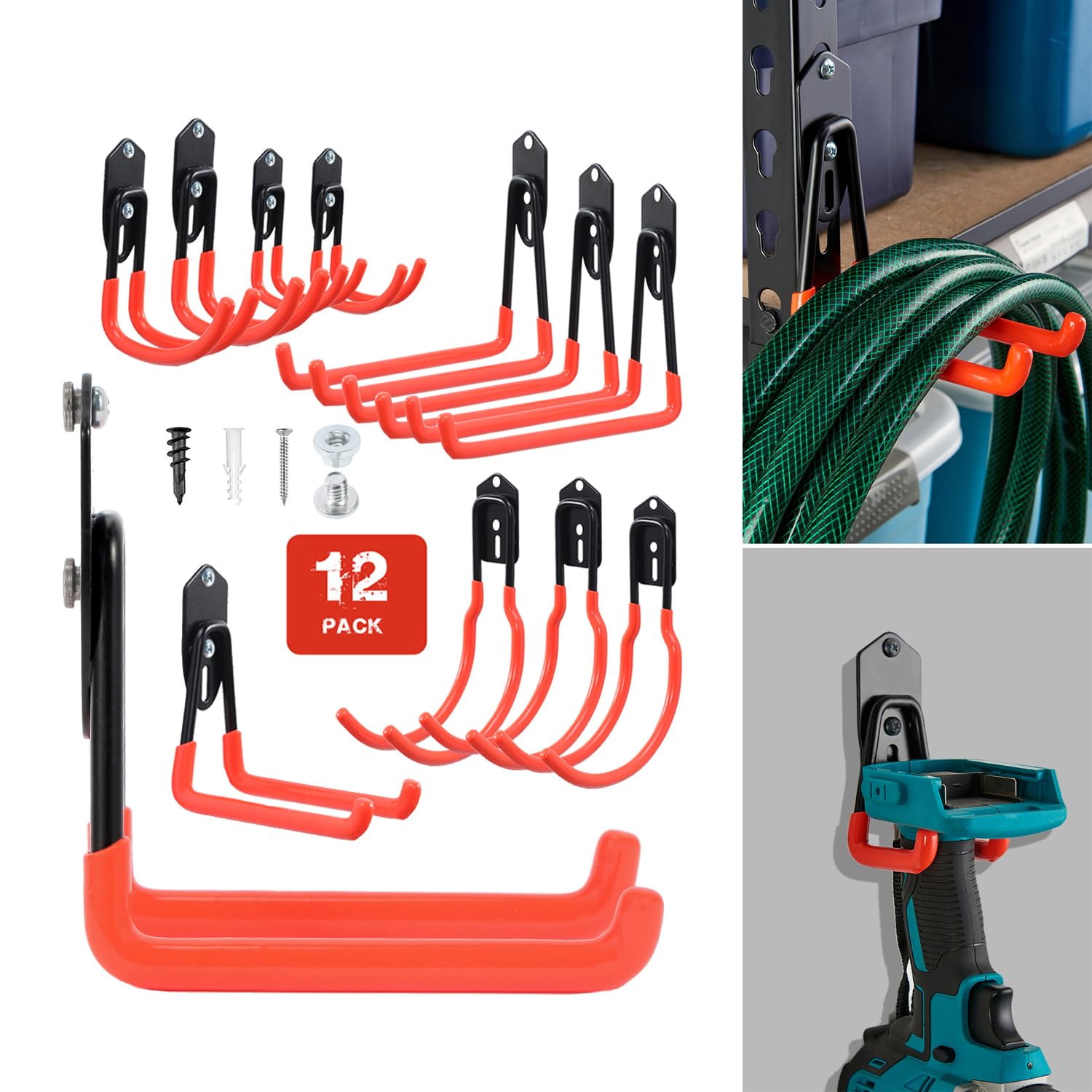 Wallmaster garage hooks organizer 12-pack on wall enables clutter-free storage