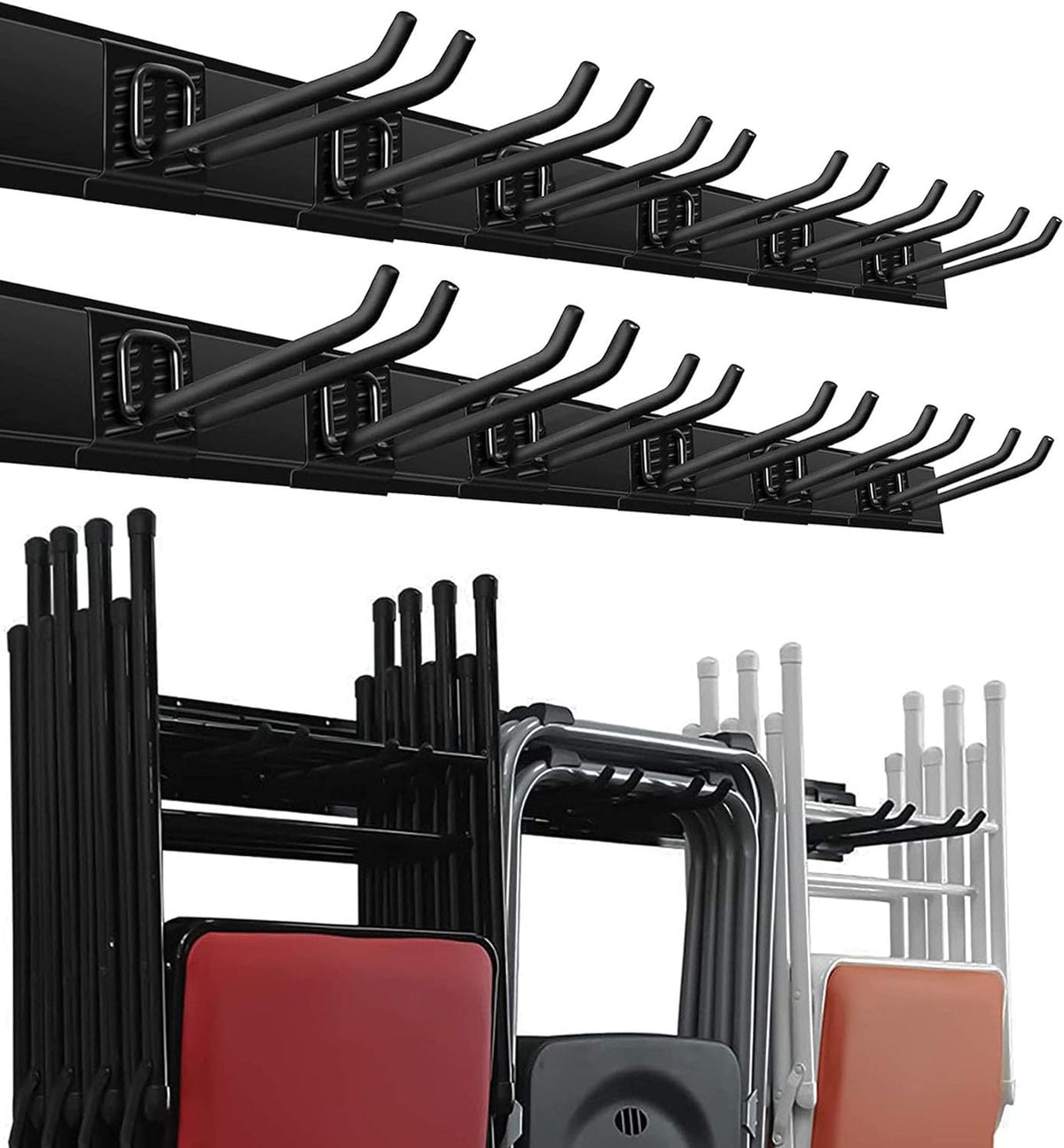 Wallmaster garage storage rail with a 96-inch track for flexible organization