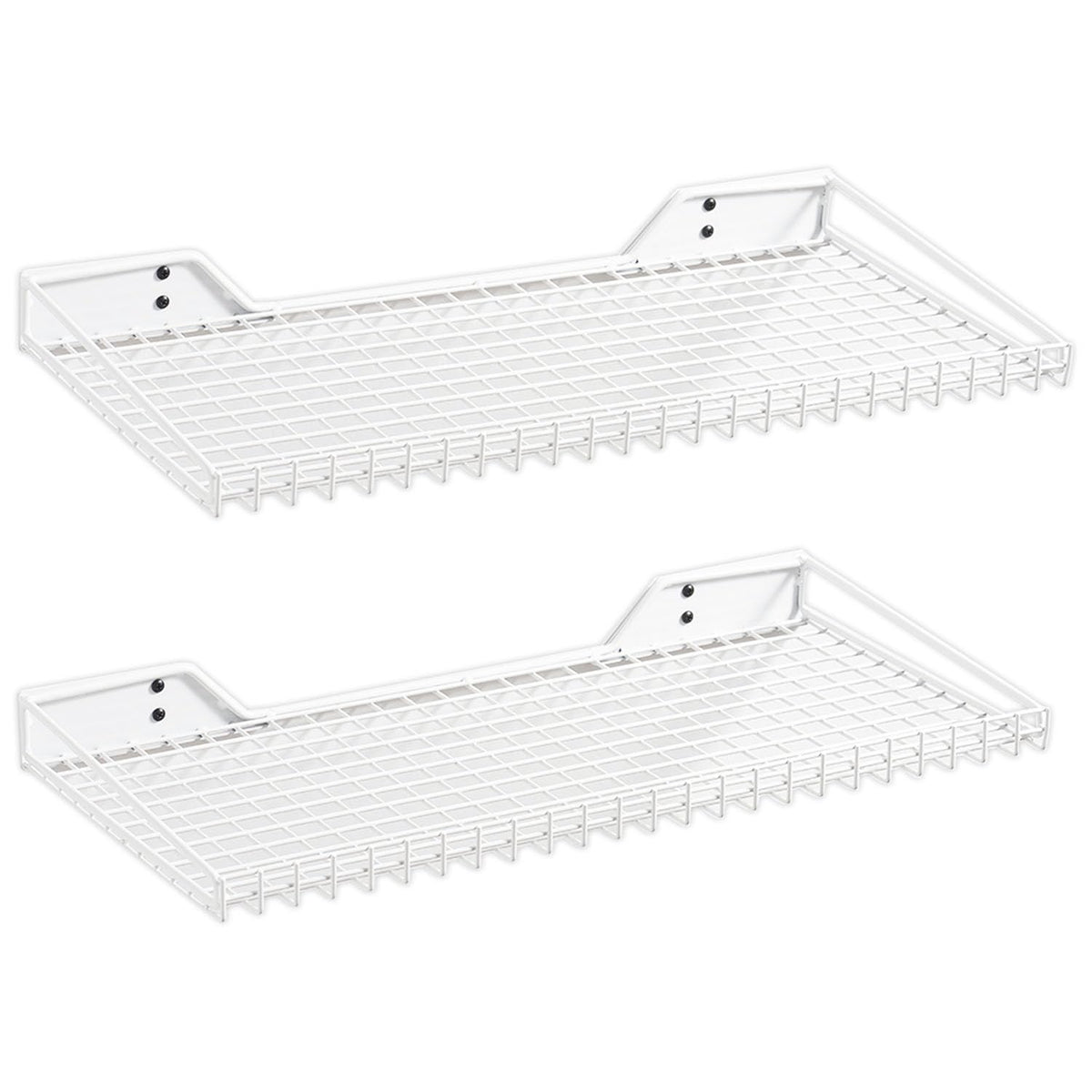 Wallmaster heavy-duty garage wall shelving two-pack mounted for organized tools and storage