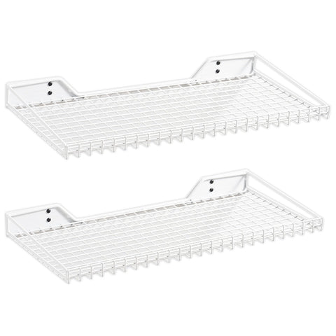 Wallmaster heavy-duty garage wall shelving two-pack mounted for organized tools and storage