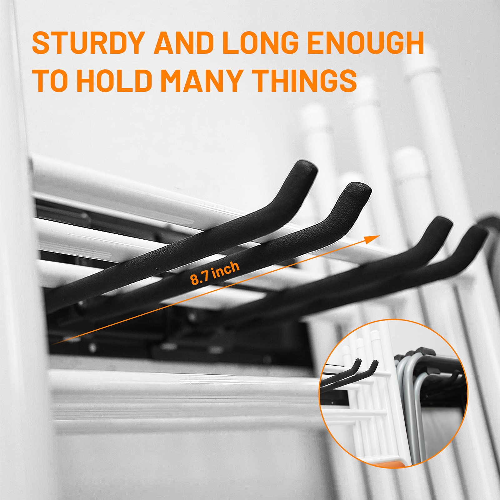 Wallmaster heavy-duty steel rails for durable garage organization.
