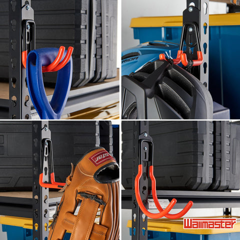 Wallmaster ladder hooks set provides multiple sizes for ladders, tools, or garden gear