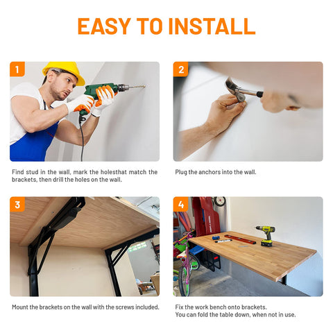 Wallmaster pack of 2 folding shelf brackets installed on a wall for versatile workspace.