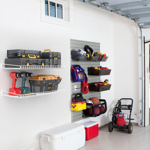Wallmaster wall-mount wire shelves with hardware ready for quick assembly