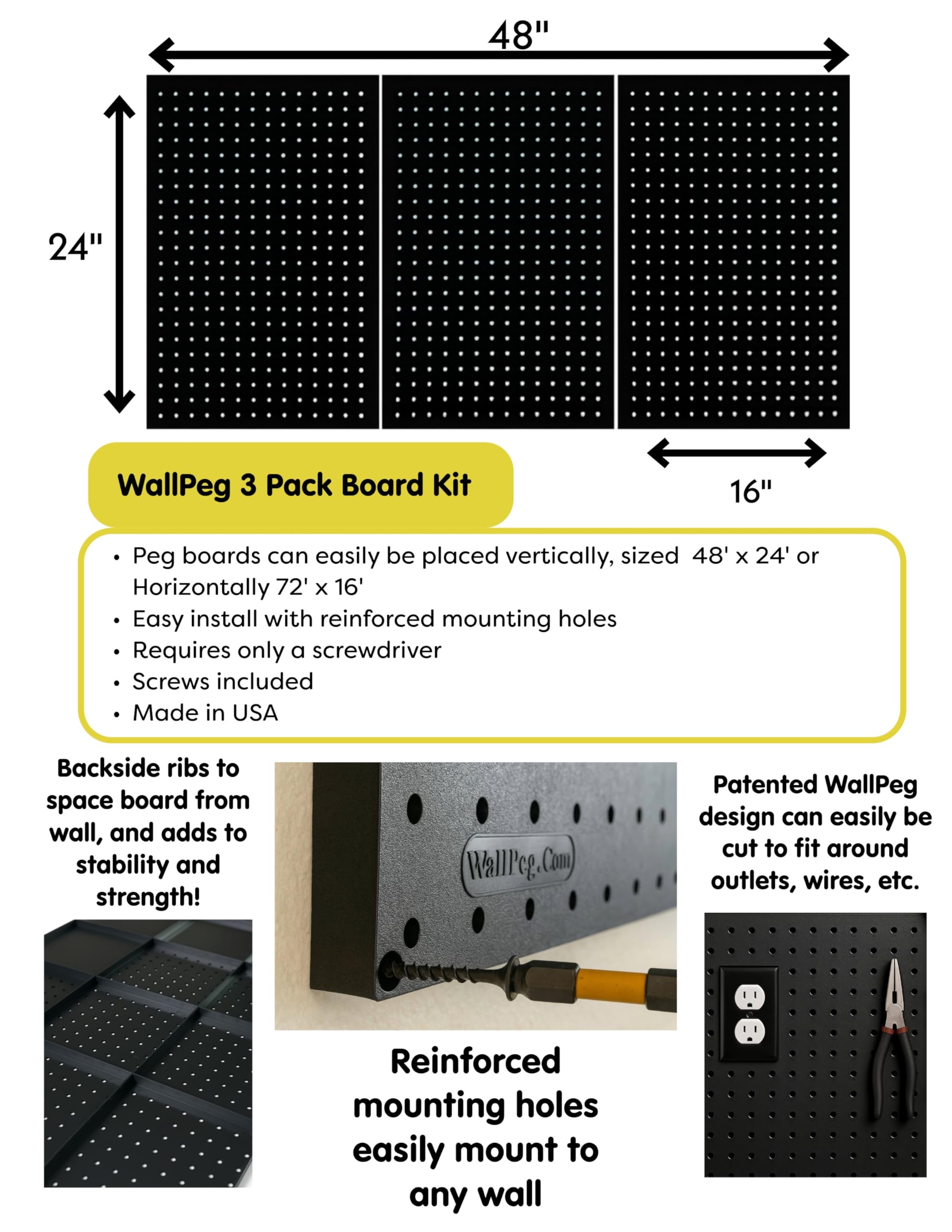 WallPeg mounting screws included ensure secure installation