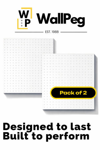 WallPeg pegboard covers eight square feet with two 24x24 panels