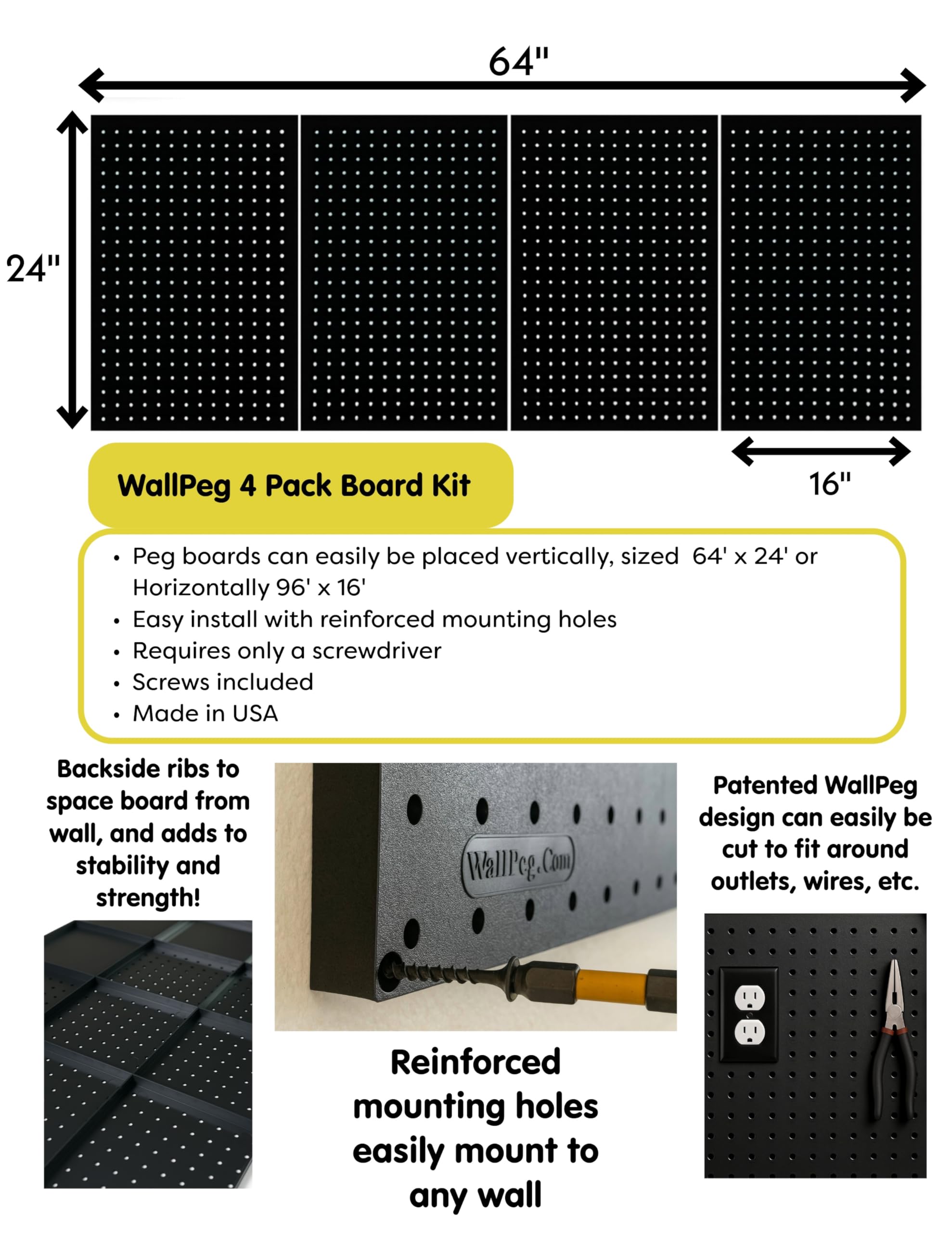 WallPeg panels mounted side by side for a large, organized workspace.