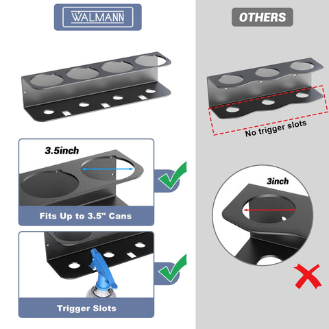 WALMANN rack holds sprays under 3.5 inches for versatile storage.