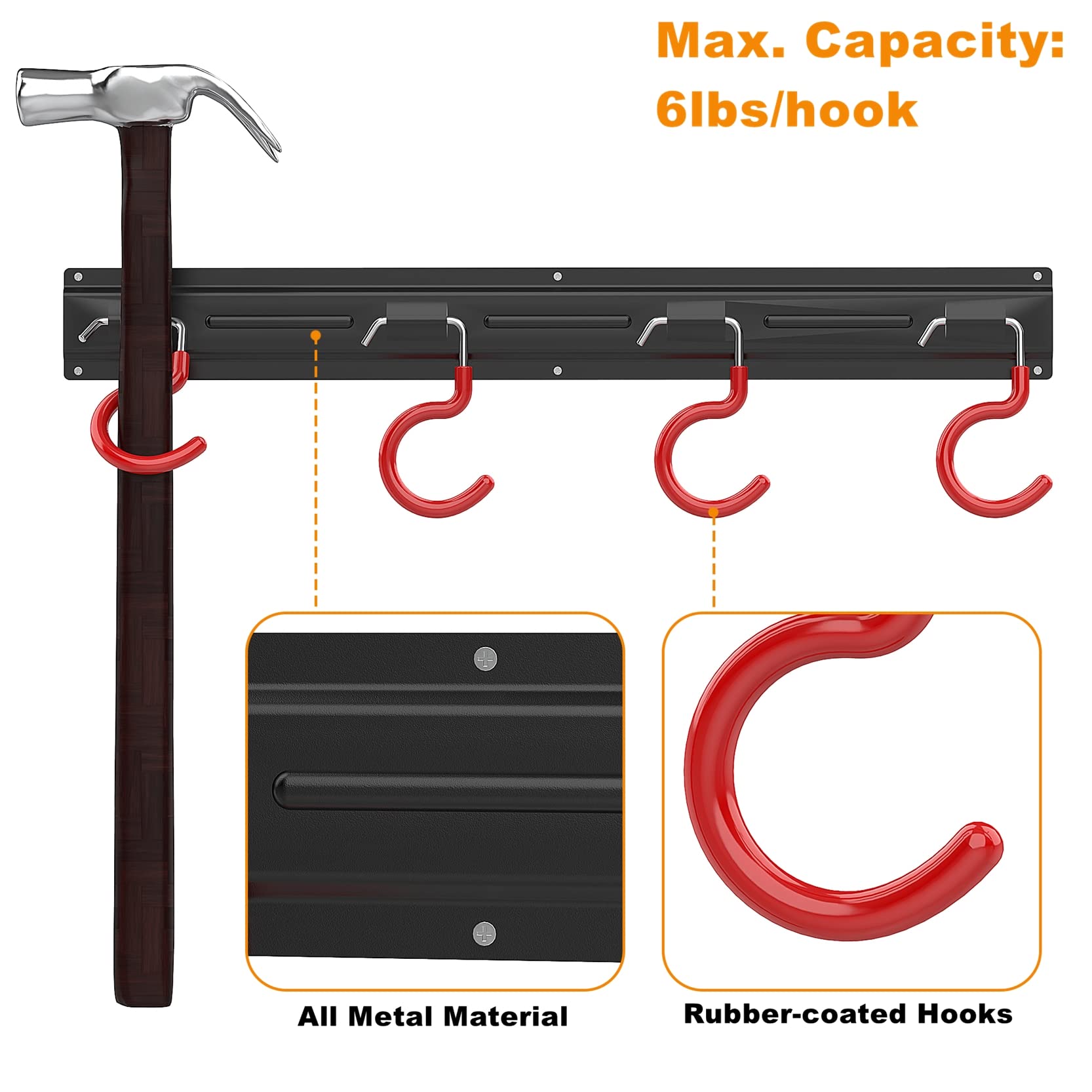 WALMANN durable metal construction with rubber-coated hooks protects tools from scratches.