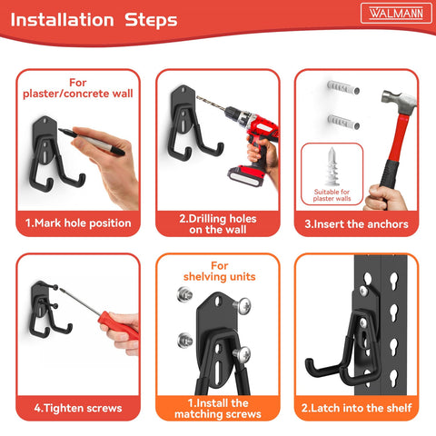WALMANN hooks for folding chairs on shelving unit